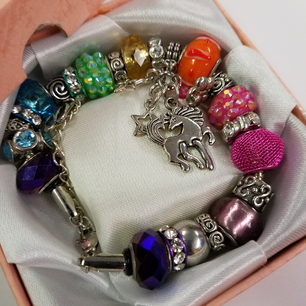 European Glass Murano Bracelet Pink, Blue, Purple